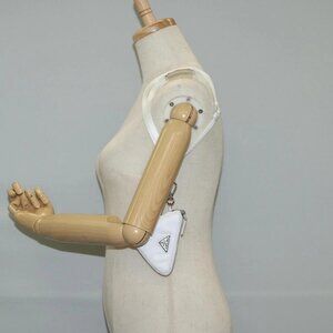 PRADA Shoulder Bag Nylon White Silver Auth 127895V